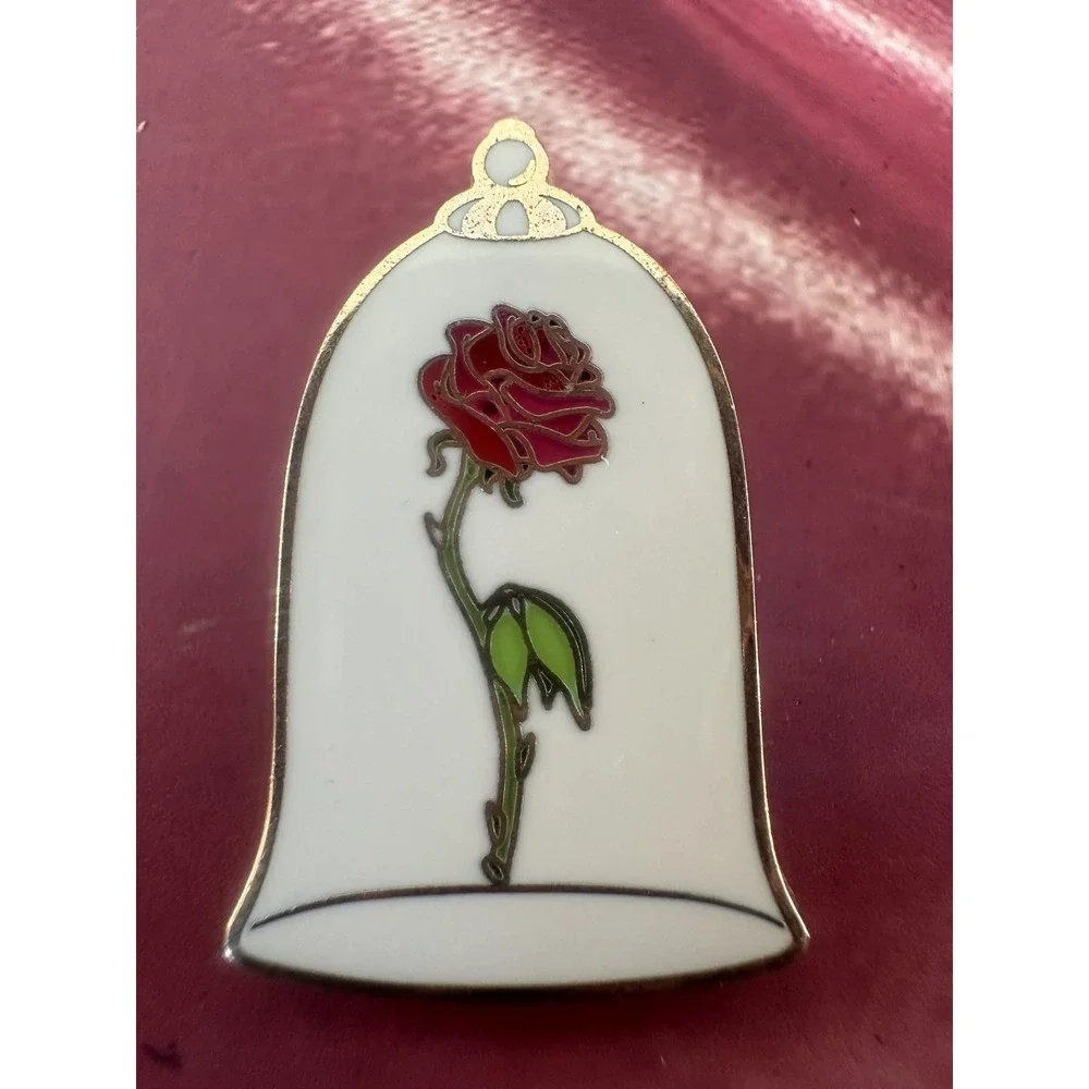 Disney Parks Beauty‎ Beast Enchanted Rose Bell Jar Pin Trading 2017 Gold White